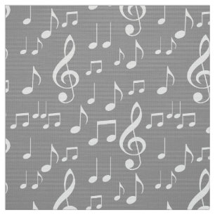Grey white music notes pattern fabric