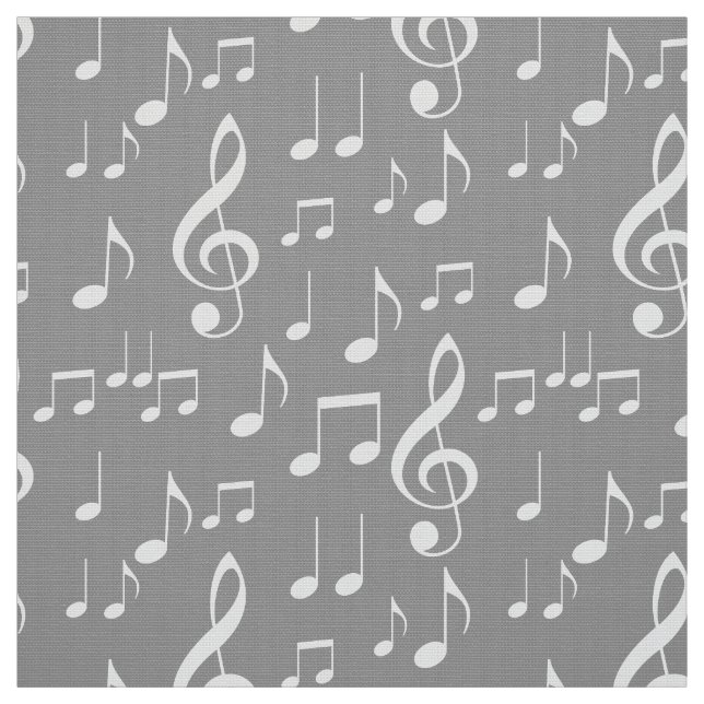 Grey white music notes pattern fabric (Swatch)