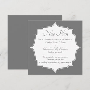 Grey White New Date Postponed Wedding Announcement