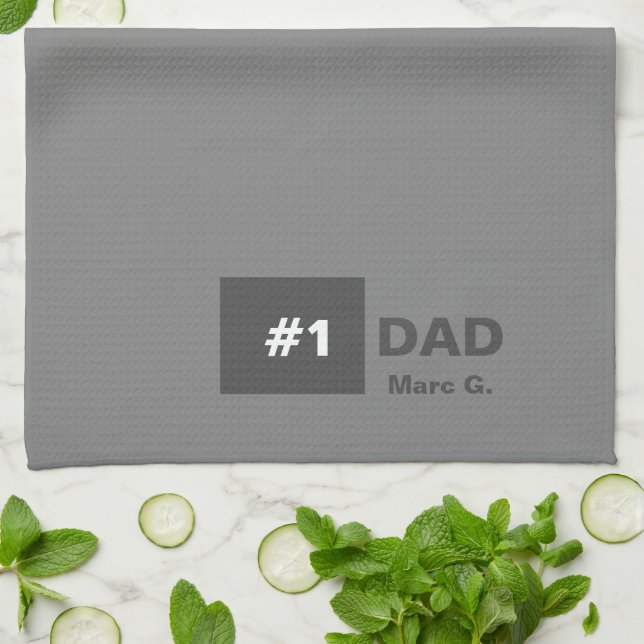 Grey White Number One Dad  Kitchen Towel (Folded)