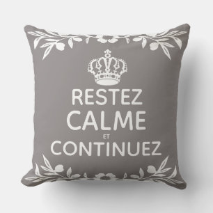 grey white olive branch French Keep Calm Carry On Throw Pillow