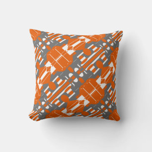 Grey White on Orange Diagonal Abstract Design Throw Pillow