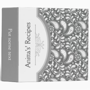 Grey, white paisley with frame recipe binder
