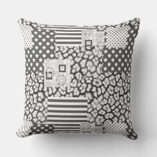 Grey White Patchwork Rustic Patches Throw Pillow