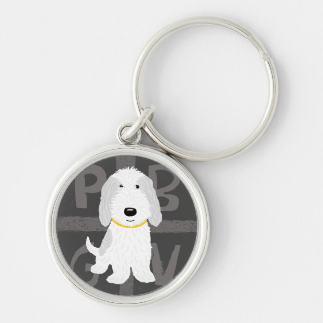 Grey & White PBGV Cartoon Dog Keychain (Front)