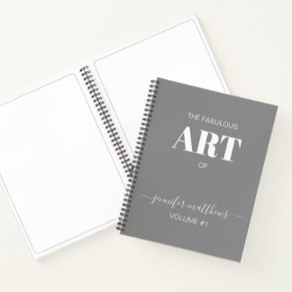 Grey White Personalized Sketchbook Your Name Notebook