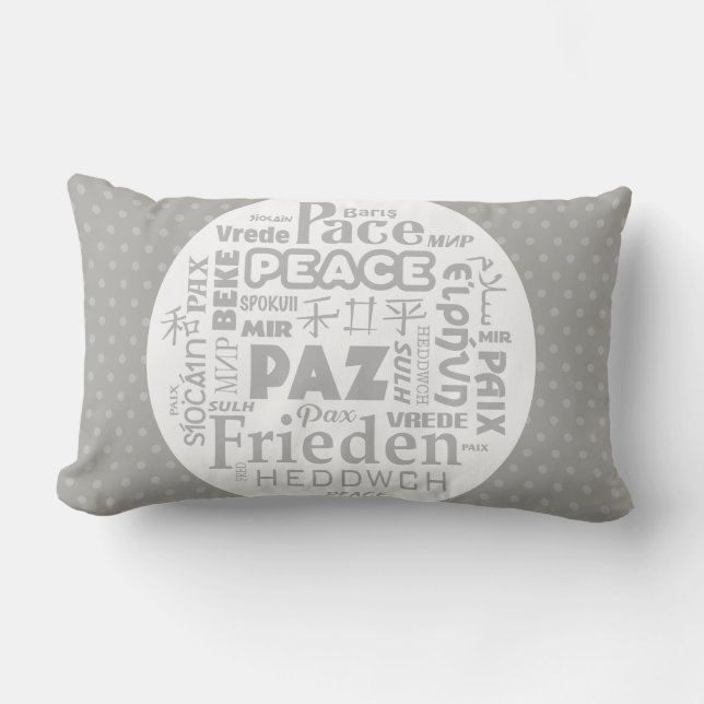 Grey/white pillow/peace in multi-languages lumbar pillow (Front)