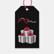 Grey White Pinstripe Presents Red Bow on Black