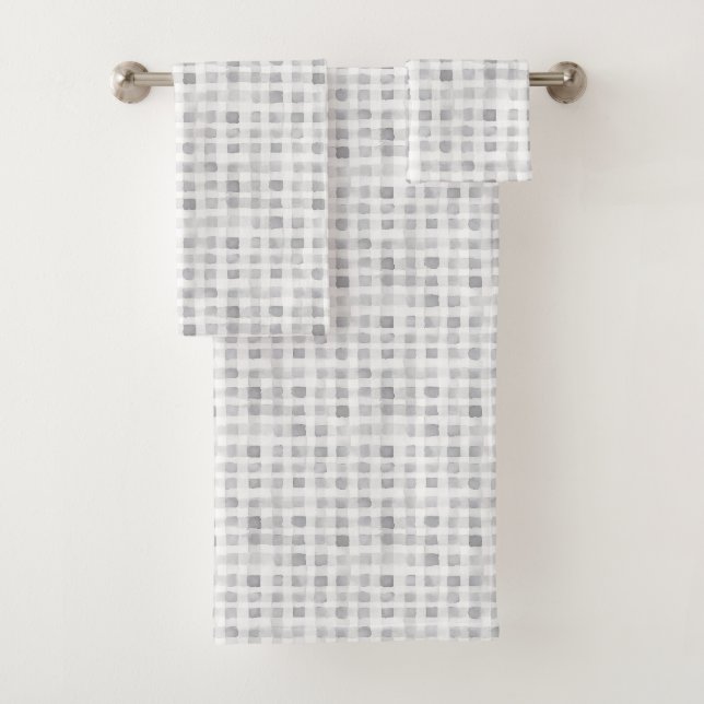 Grey White Plaid Stripes  Bath Towel Set (Insitu)