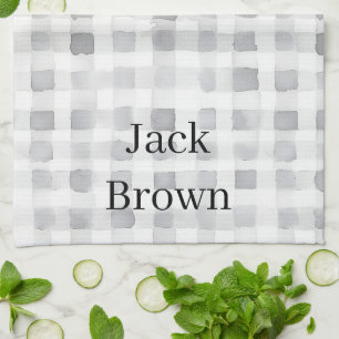 Grey White Plaid Stripes Kitchen Towel