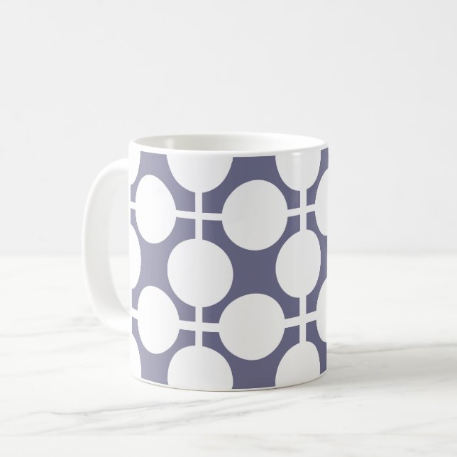 grey white polka dot and check pattern coffee mug (Front Left)