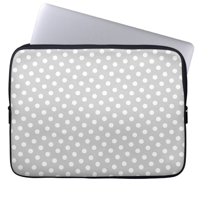 Grey & White Polka Dot Laptop Sleeve (Front)
