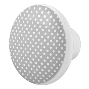Grey White Polka Dots Pattern Ceramic Knob