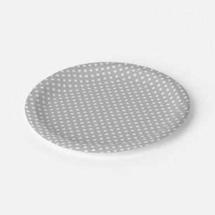 Grey White Polka Dots Pattern Paper Plate