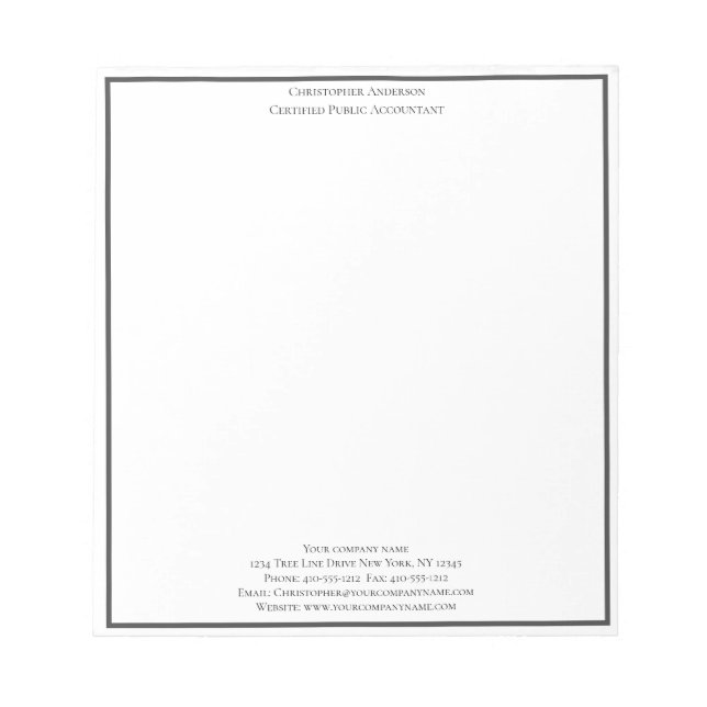 Grey White Professional Business Personalized Notepad (Front)