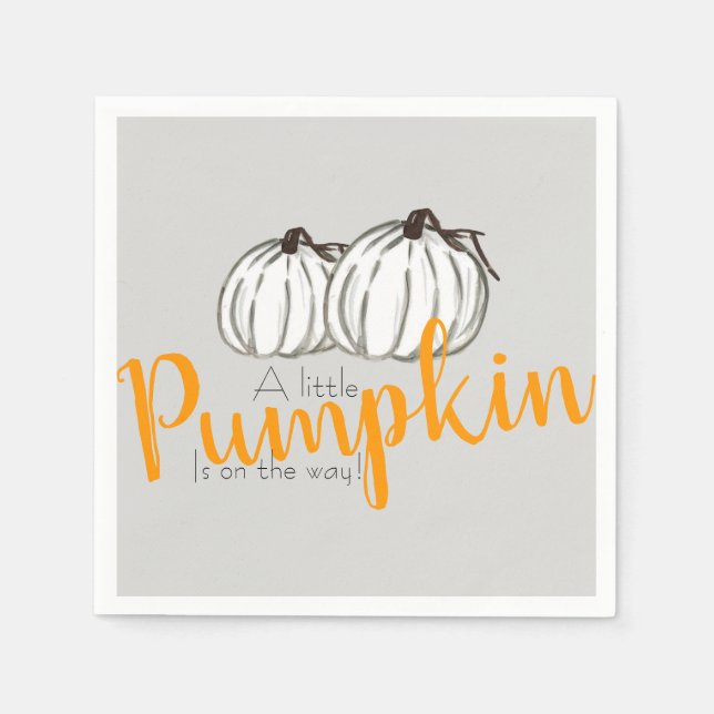 Grey white pumpkin fall babyshower napkin (Front)
