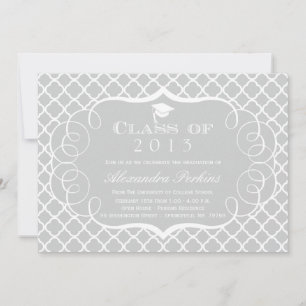 Grey + white quatrefoil graduation announcement