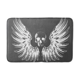 Grey & White Rock Angel Wings Skull Bath Mat