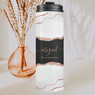 Grey White Rose Gold Agate Dark Bridesmaid Wedding Thermal Tumbler