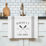 Grey & White Rustic Oars Personalized Lake House Kitchen Towel<br><div class="desc">Customize your lake house kitchen with this cute personalized towel featuring your family name or house name and year established in charcoal grey lettering accented with a pair of oars.</div>
