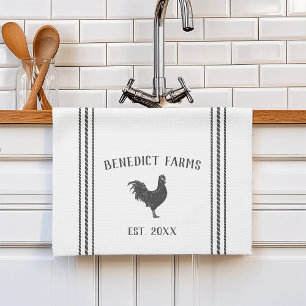 Grey & White Rustic Personalized Farm Name Kitchen Towel
