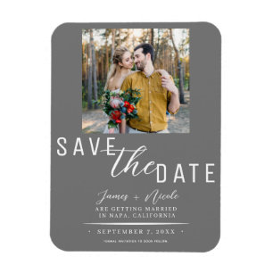Grey & White Save the Date Photo Wedding Magnet