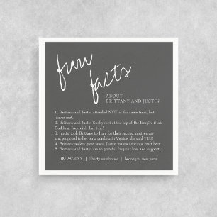 Grey White Script Fun Facts Cocktail Wedding Napkin