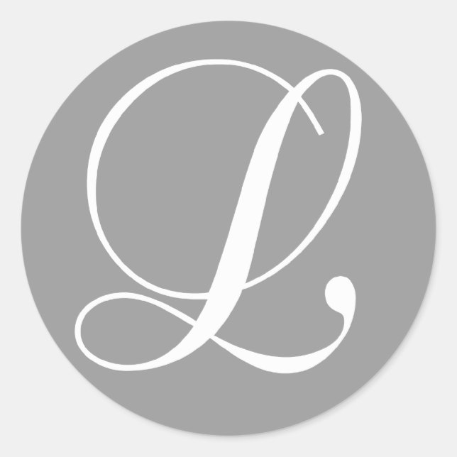 GREY WHITE SCRIPT MONOGRAM INITIAL L WEDDING CLASSIC ROUND STICKER (Front)
