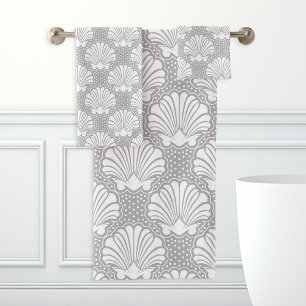 Grey & White Seashell  Bath Towel Set