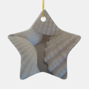 Grey White, Seashells, Sea Shell Summer Beach Love Ceramic Ornament