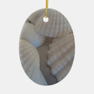 Grey White, Seashells, Sea Shell Summer Beach Love Ceramic Ornament
