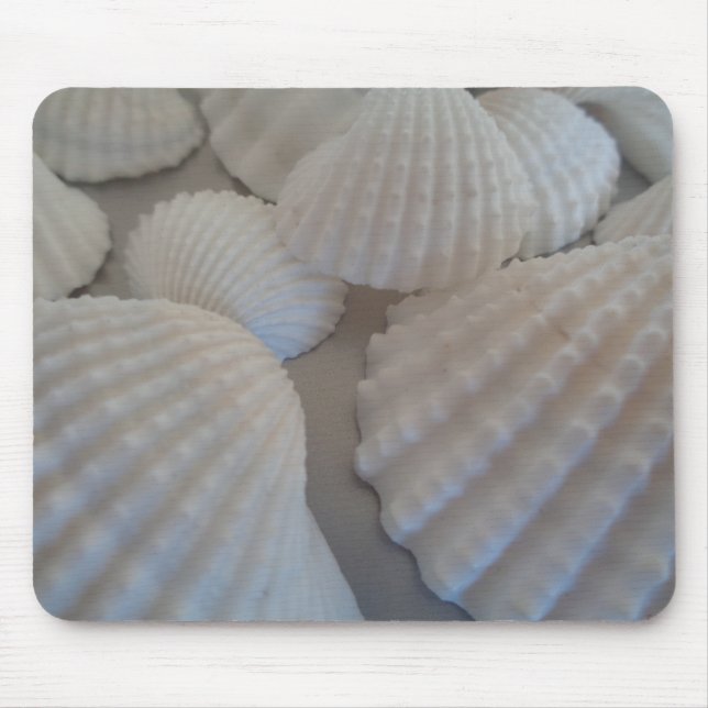 Grey White, Seashells, Sea Shell Summer Beach Love Mouse Pad (Front)