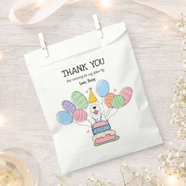 Grey & White Sheepadoodle Birthday Party  Favour Bag (Clipped)