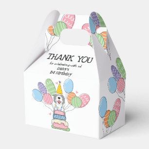 Grey & White Sheepadoodle Birthday Thank You Favor Box