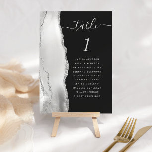 Grey White Silver Agate Dark Wedding Table Number