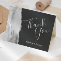 Grey White Silver Agate Dark Wedding Thank You