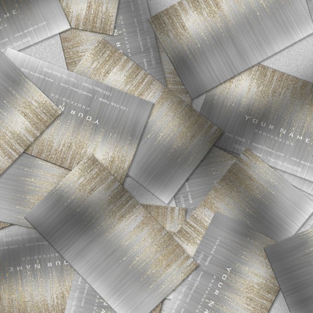 Grey White Silver Metallic Gold Matrix Cyber Rain Business Card (Creator Uploaded)