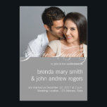 Grey White Simple Modern Photo Wedding Invitation<br><div class="desc">Grey background colour,  white script and text simple Modern Wedding Invitation with engagement photo. Design by Elke Clarke©. Customize with your names,  photo and wedding information text. For other colours please contact designer.</div>