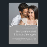 Grey White Simple Modern Photo Wedding Invitation<br><div class="desc">Grey background colour,  white script and text simple Modern Wedding Invitation with engagement photo. Design by Elke Clarke©. Customize with your names,  photo and wedding information text. For other colours please contact designer.</div>