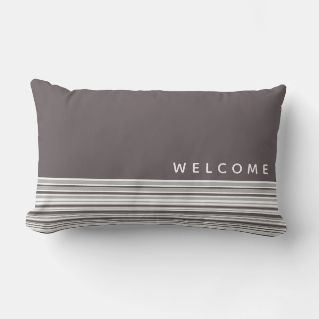 Grey & White Simple Modern Stripe | Welcome Lumbar Pillow (Front)
