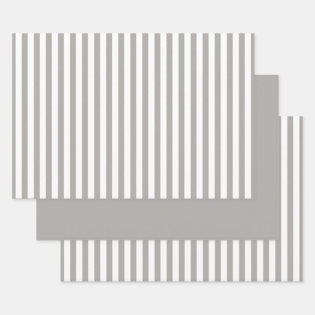 Grey White Simple Stripes Pattern Geometric Wrapping Paper Sheet (Set)