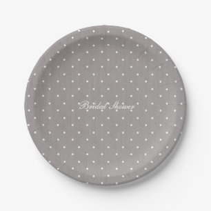 Grey & White Small Polka Dots Modern Chic Paper Plate