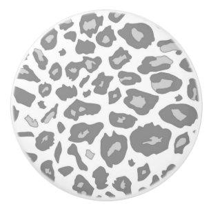 Grey & White Snow leopard - grey animal pattern Ceramic Knob