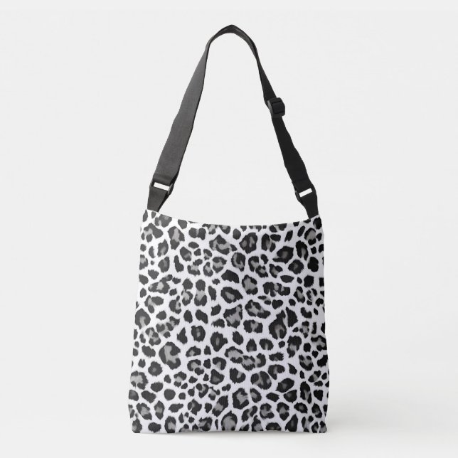 Grey White Snow Leopard Print Crossbody Bag (Front)