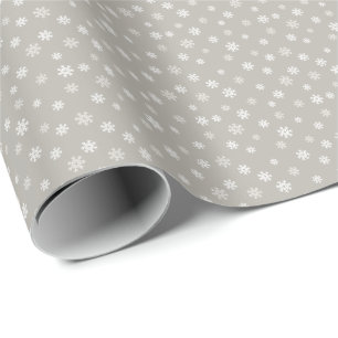 Grey White Snowflake Christmas Holiday Gift Wrapping Paper
