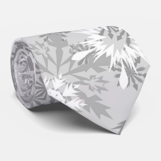 Grey white snowflake pattern Holiday Christmas tie (Rolled)