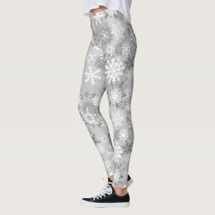 Grey white snowflake pattern leggings Christmas