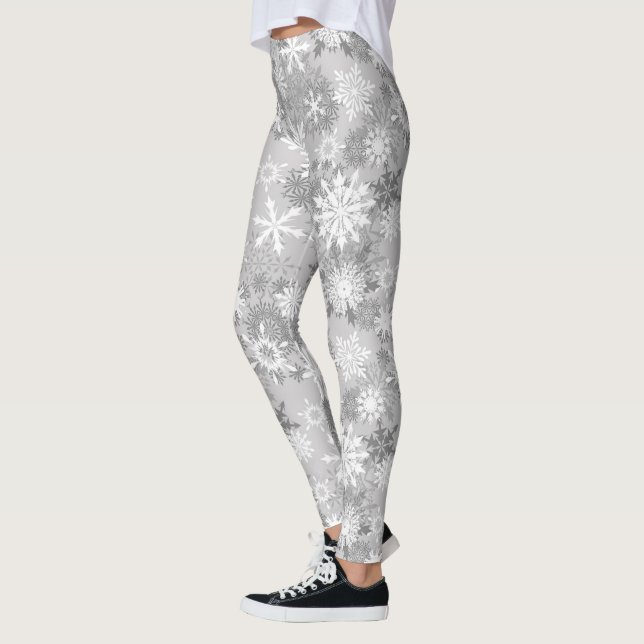 Grey white snowflake pattern leggings Christmas (Left)
