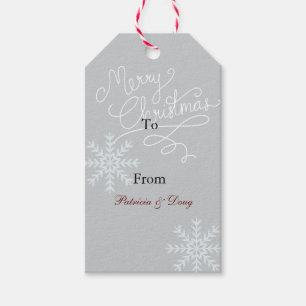 Grey White Snowflakes Christmas Gift Tags