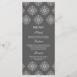 Grey + white snowflakes winter wedding food menu